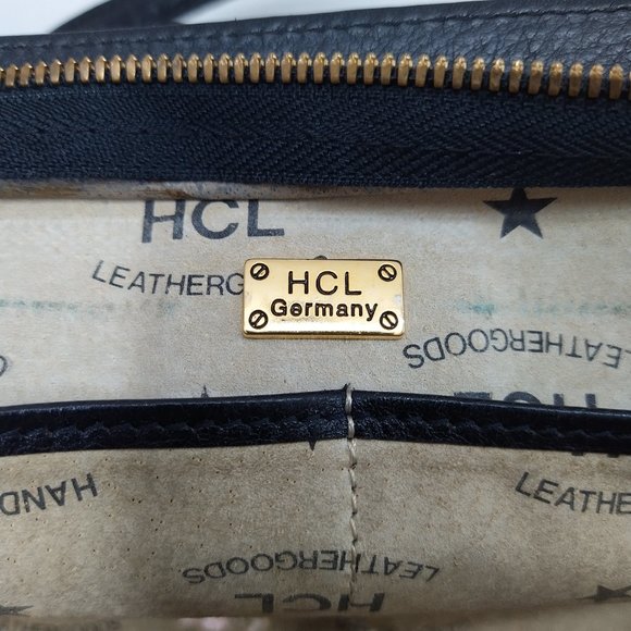 HCL Black Leather Zipper Closure Satchel Shoulder Bag - Vintage -Made in Germany - Picture 15 of 16